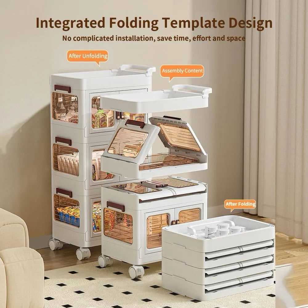 3-Tier Rolling Cart With Drawer Storage Bins And Lids