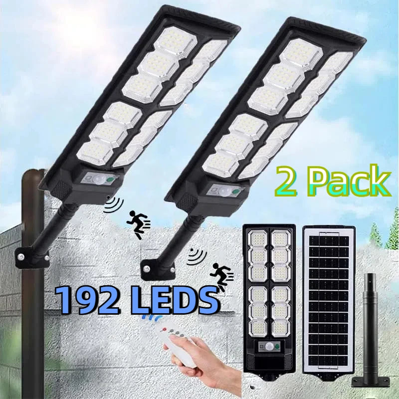 2-Pack Solar Street Lights Outdoor 192LED Dusk to Dawn Sensor