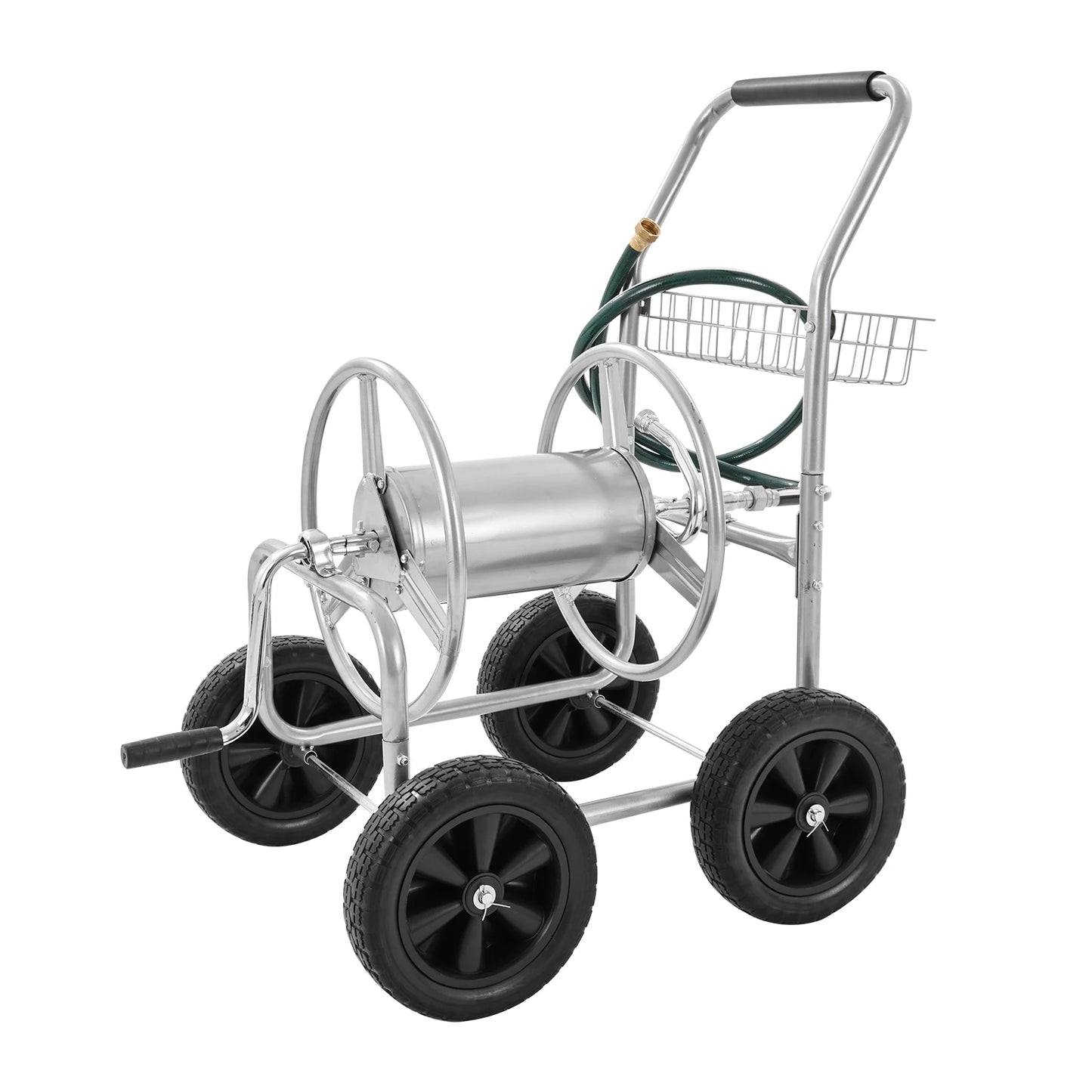 SucceBuy Heavy Duty Garden Hose Reel Cart With Basket Roll Up