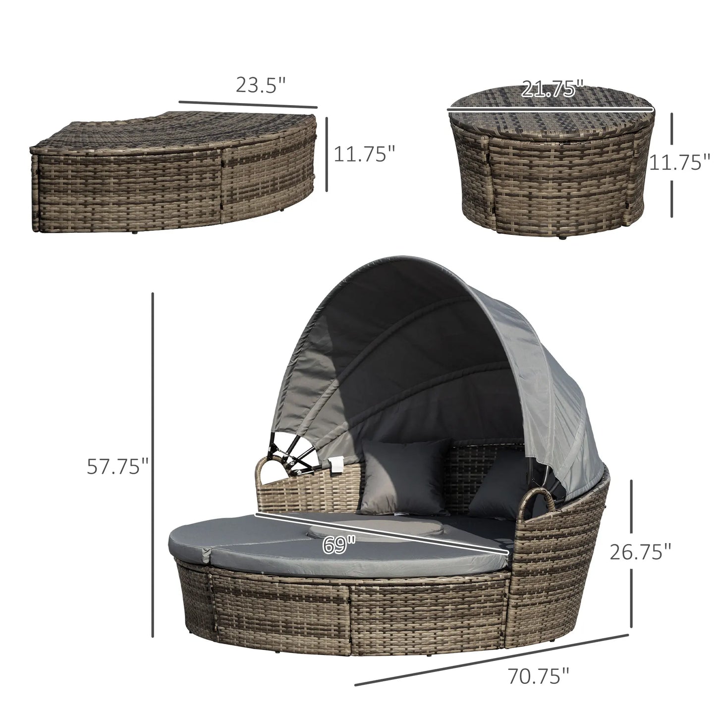 Outsunny Outdoor Convertible Daybed Four Piece Furniture Set