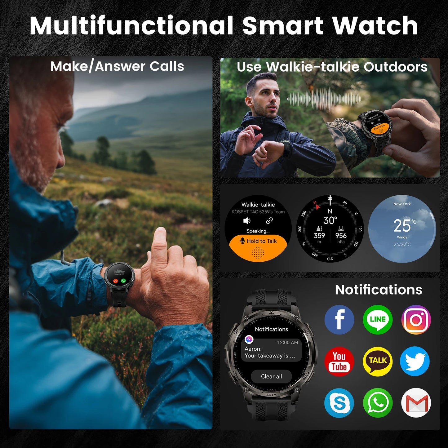 Kospet Tank T4C Rugged Smartwatch With Dual Band GPS Waterproof