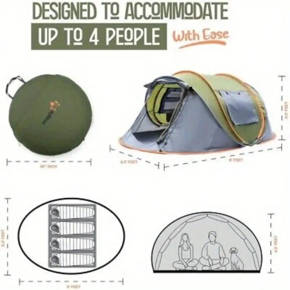 4 Person Pop Up Camping Tent Dual Doors UPF50 Waterproof