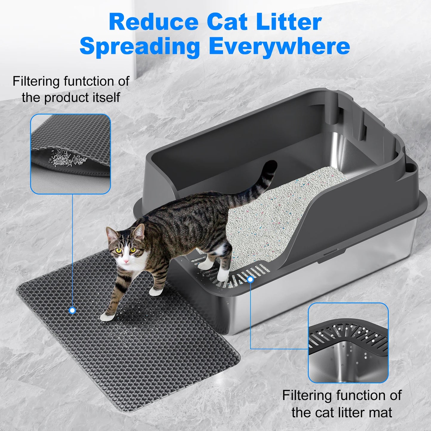 Stainless Steel Cat Litter Box Splashproof for Mess Free Use