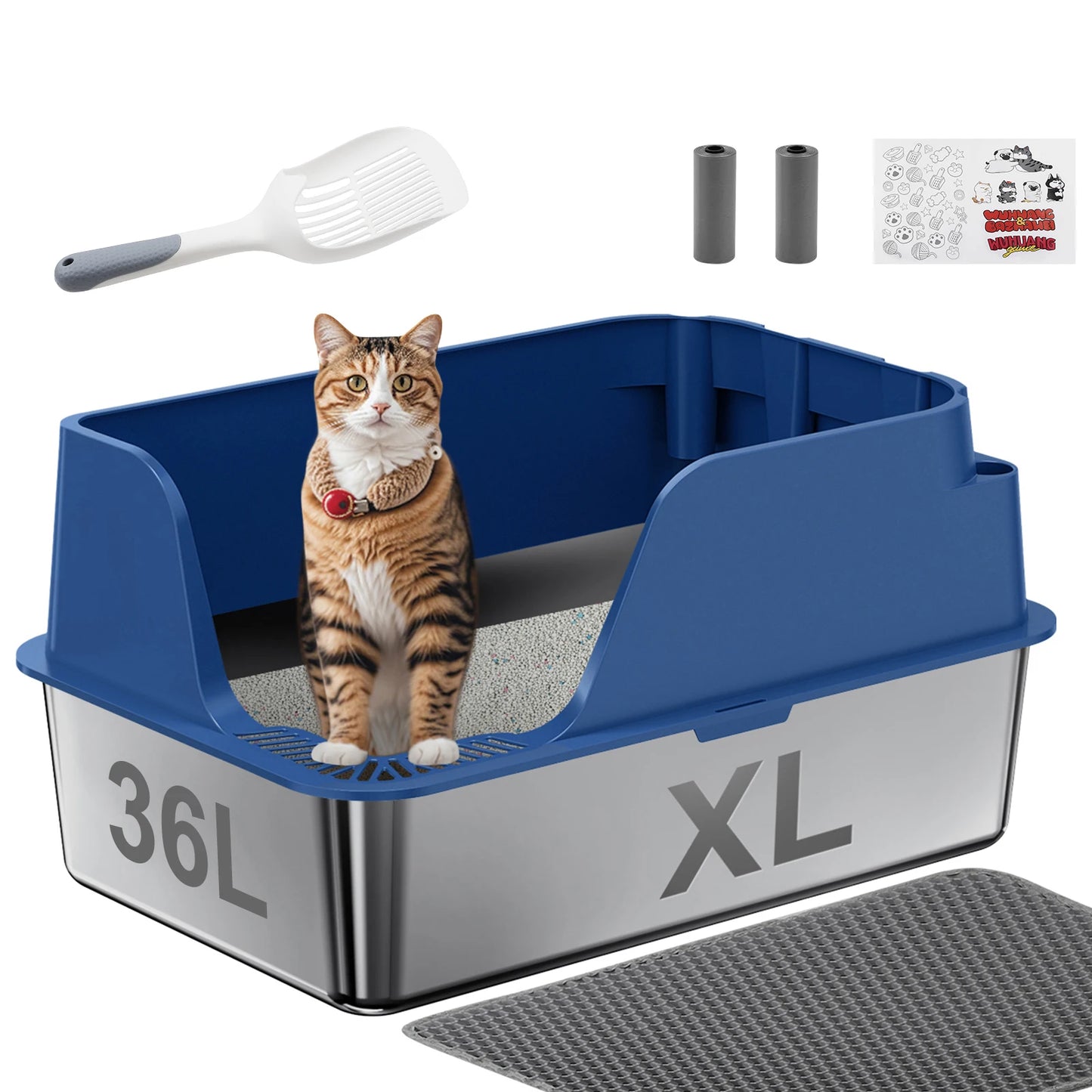 Stainless Steel Cat Litter Box Splashproof for Mess Free Use