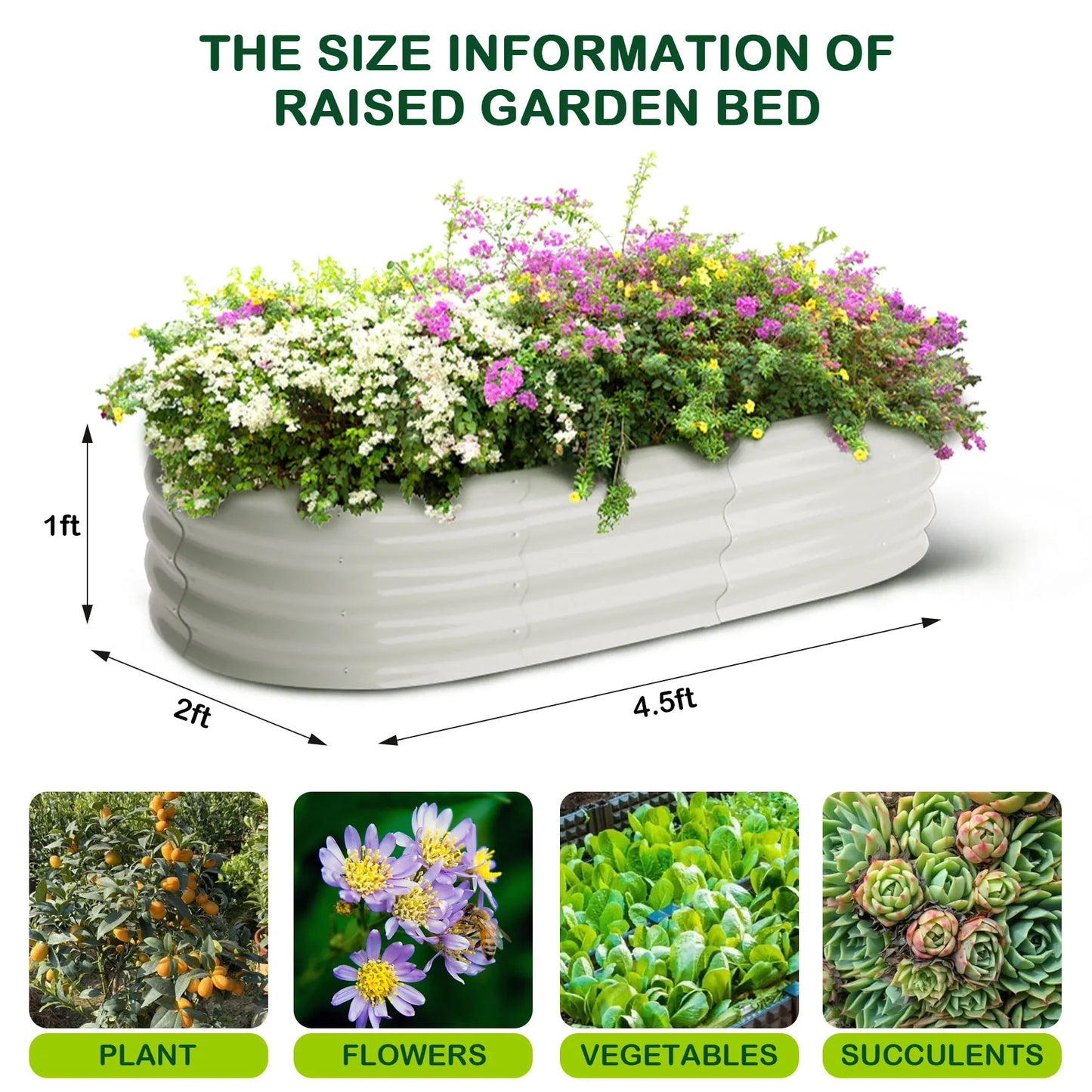 HiMISS Galvanized Steel Raised Garden Bed Set With Open Base