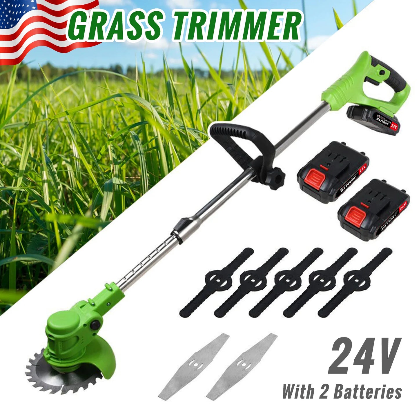 Cordless Electric Weed Trimmer 2-In-1 Grass Cutter For Yard Garden