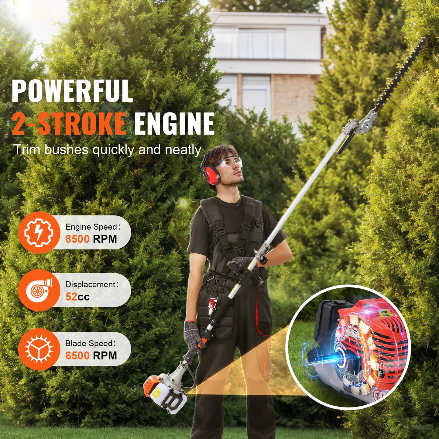 SucceBuy 52cc 6 In 1 Gas Trimmer Hedge Cutter System