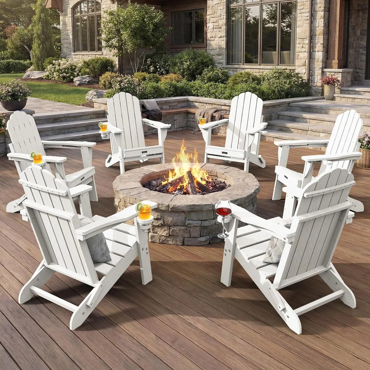 Adirondack Chairs Set of 6 Outdoor Teak Wood Lawn Seating