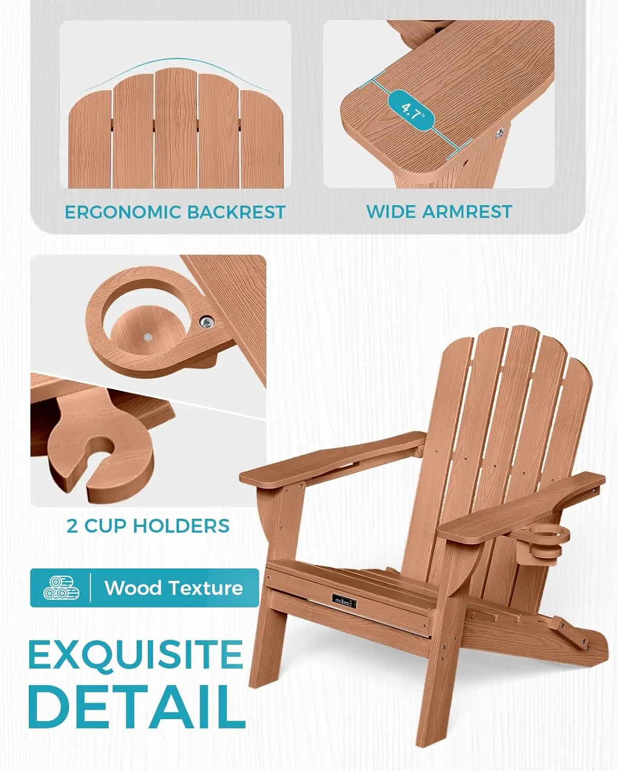 Adirondack Chairs Set of 6 Outdoor Teak Wood Lawn Seating