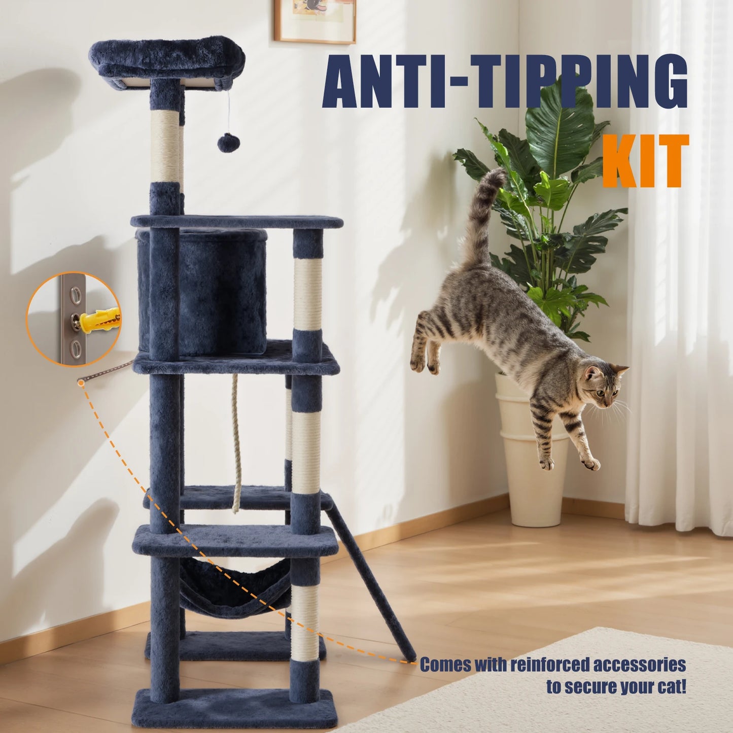 JHK Cat Tree Multi Cat Climbing Tower With Sisal Posts