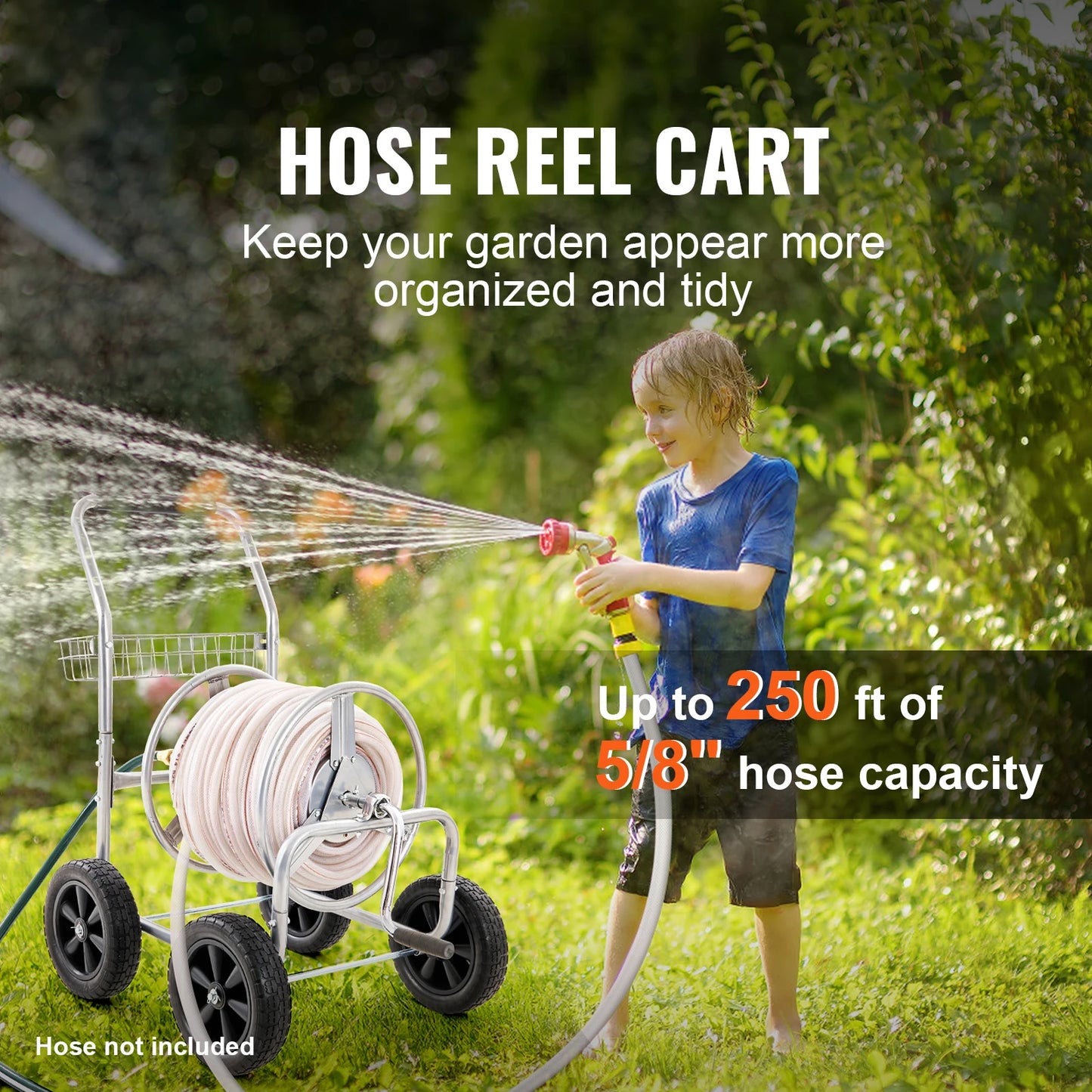 SucceBuy Heavy Duty Garden Hose Reel Cart With Basket Roll Up