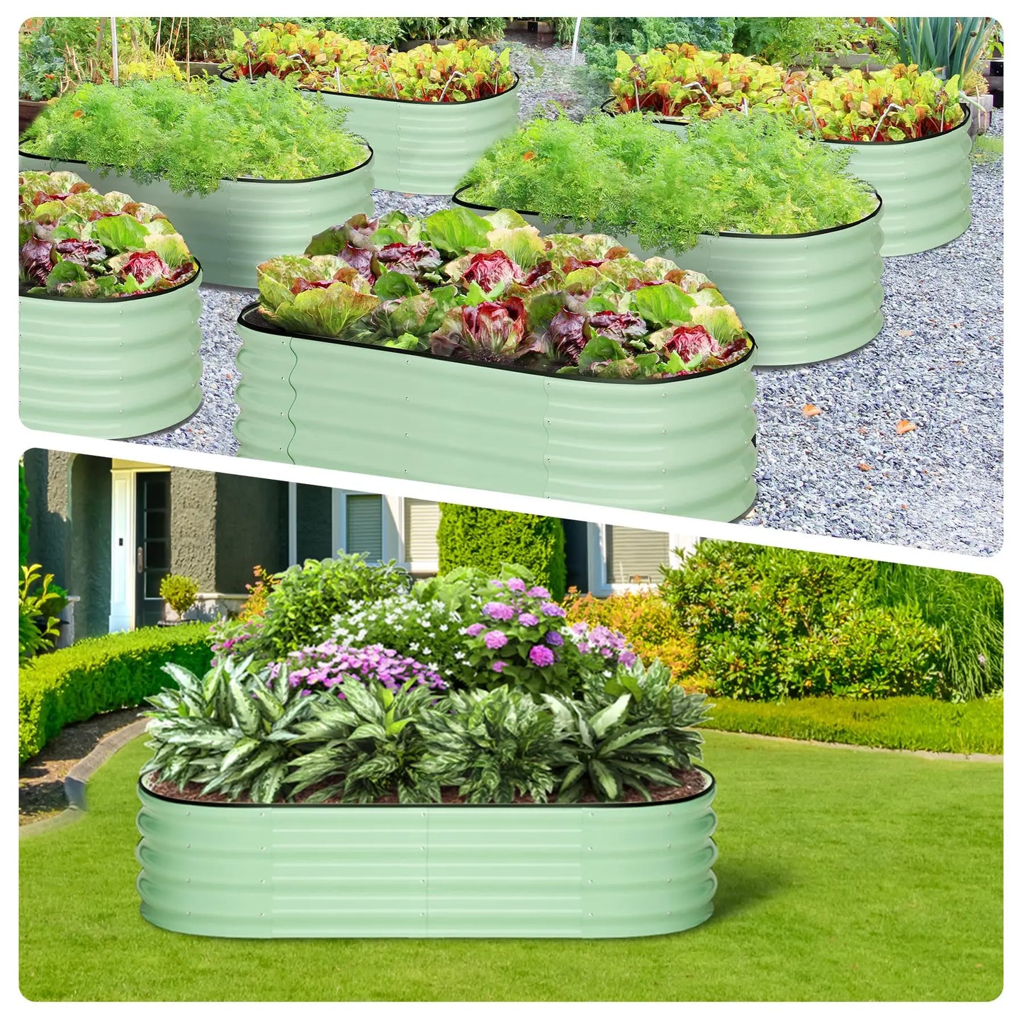 HiMISS Galvanized Steel Raised Garden Bed Set With Open Base