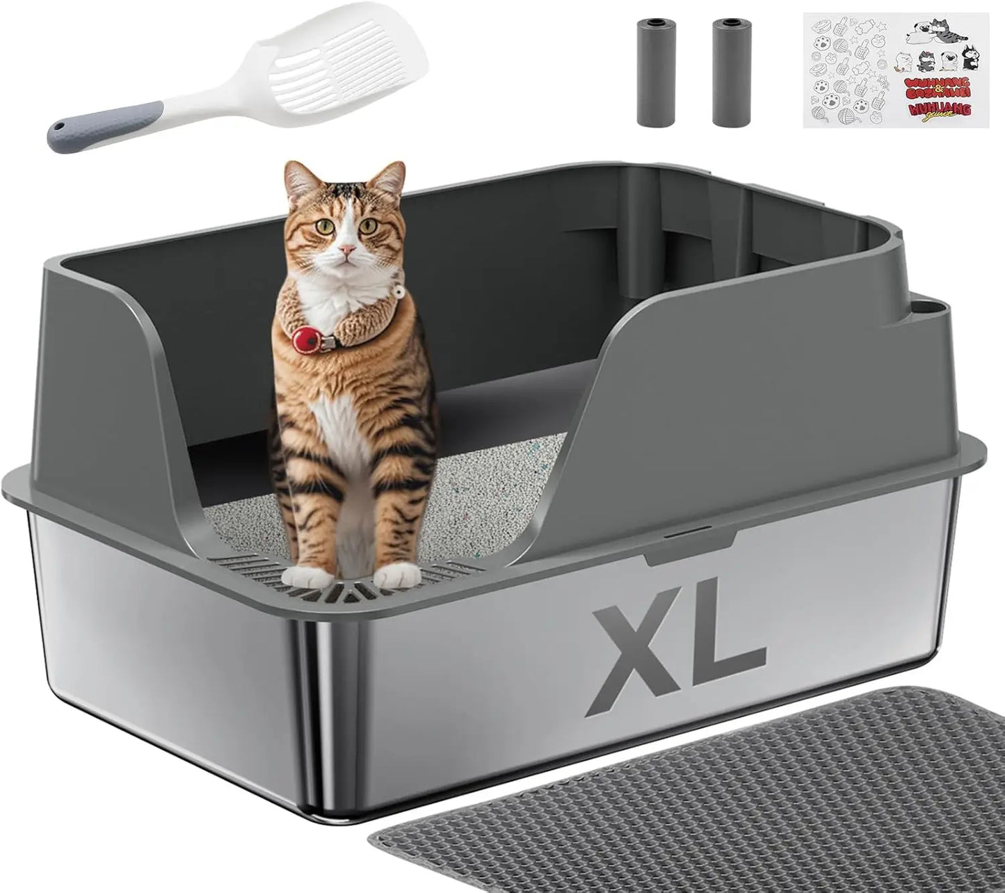 Stainless Steel Cat Litter Box Splashproof for Mess Free Use