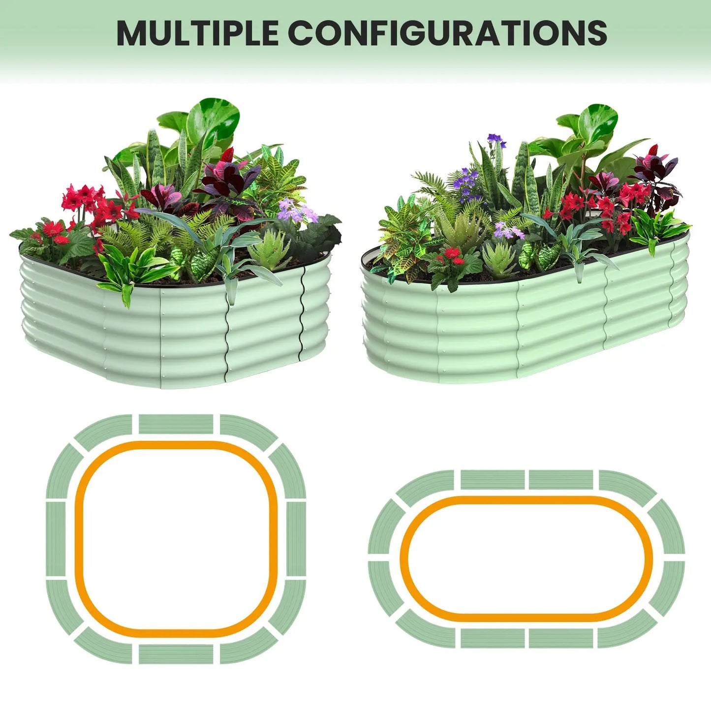 HiMISS Galvanized Steel Raised Garden Bed Set With Open Base