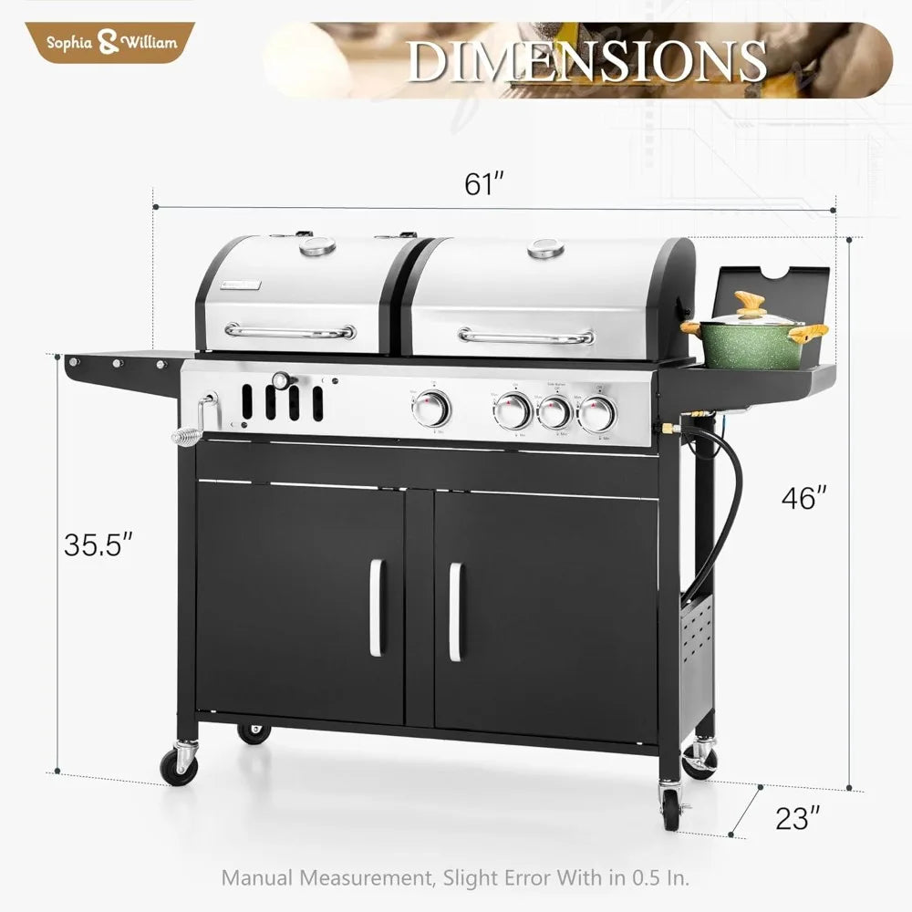 Charcoal And Gas Grill Combo With Side Burner Outdoor BBQ