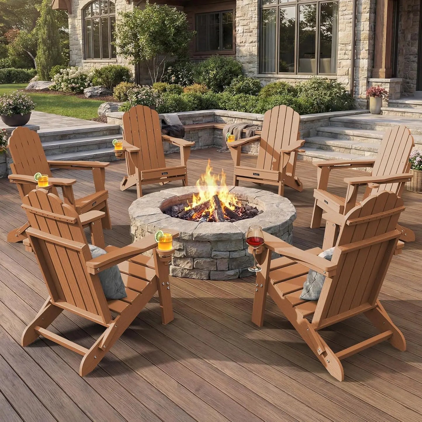 Adirondack Chairs Set of 6 Outdoor Teak Wood Lawn Seating