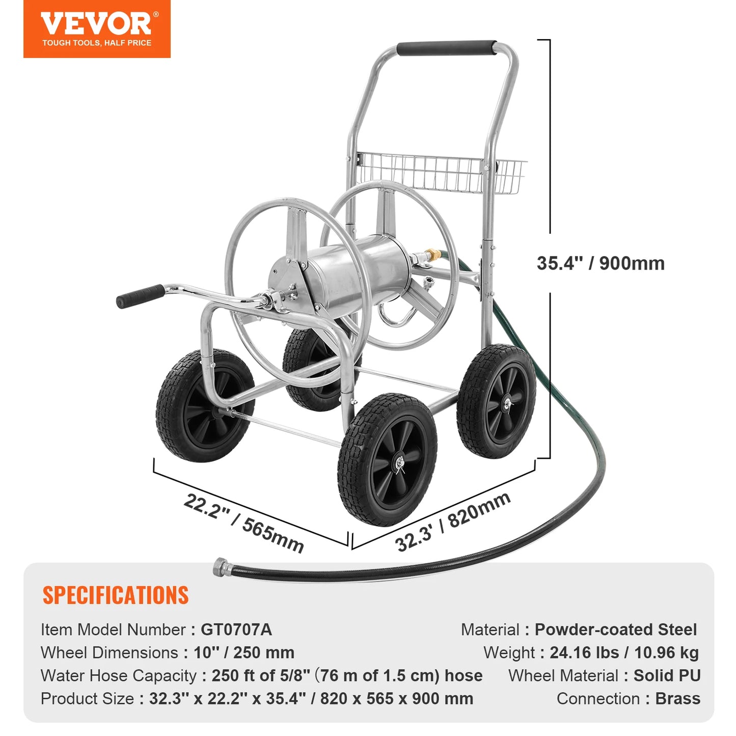 SucceBuy Heavy Duty Garden Hose Reel Cart With Basket Roll Up