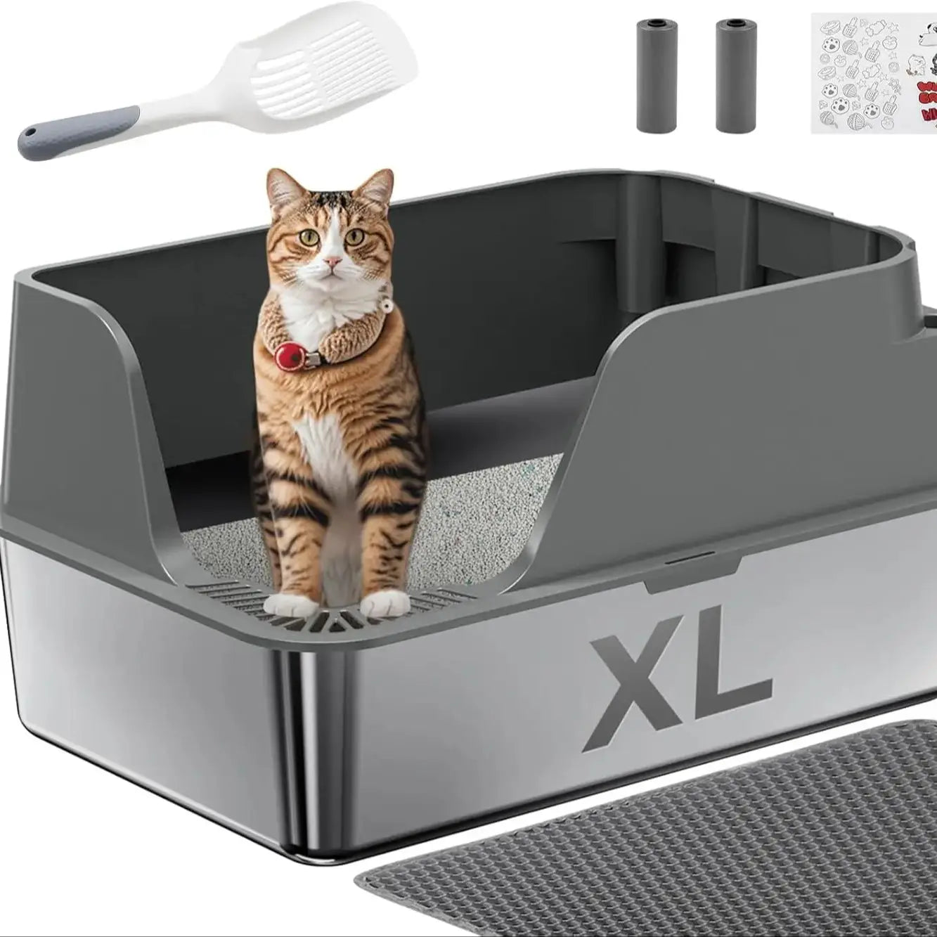 Stainless Steel Cat Litter Box Splashproof for Mess Free Use
