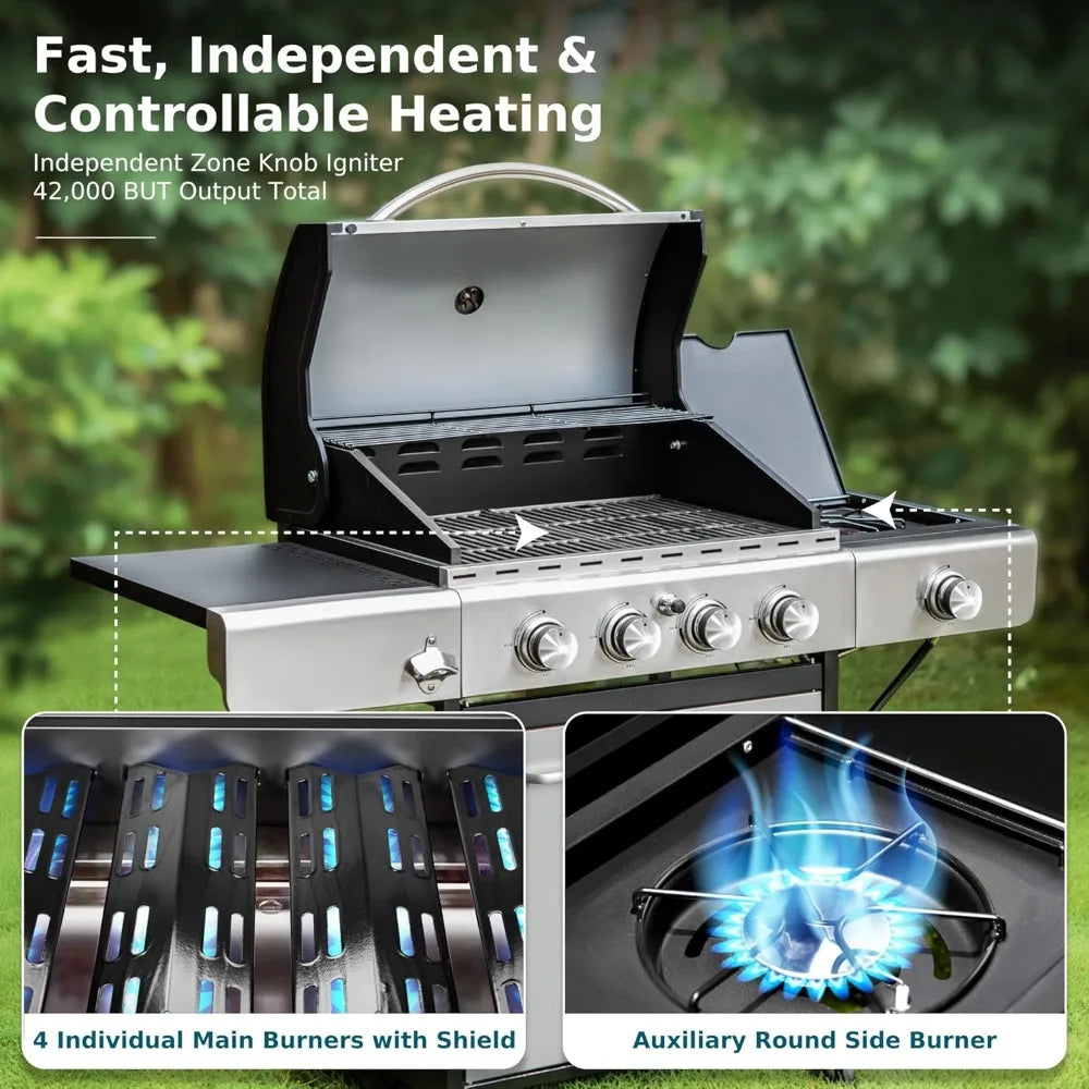 4-Burner Propane Gas Grill With Side Burner Stainless Steel
