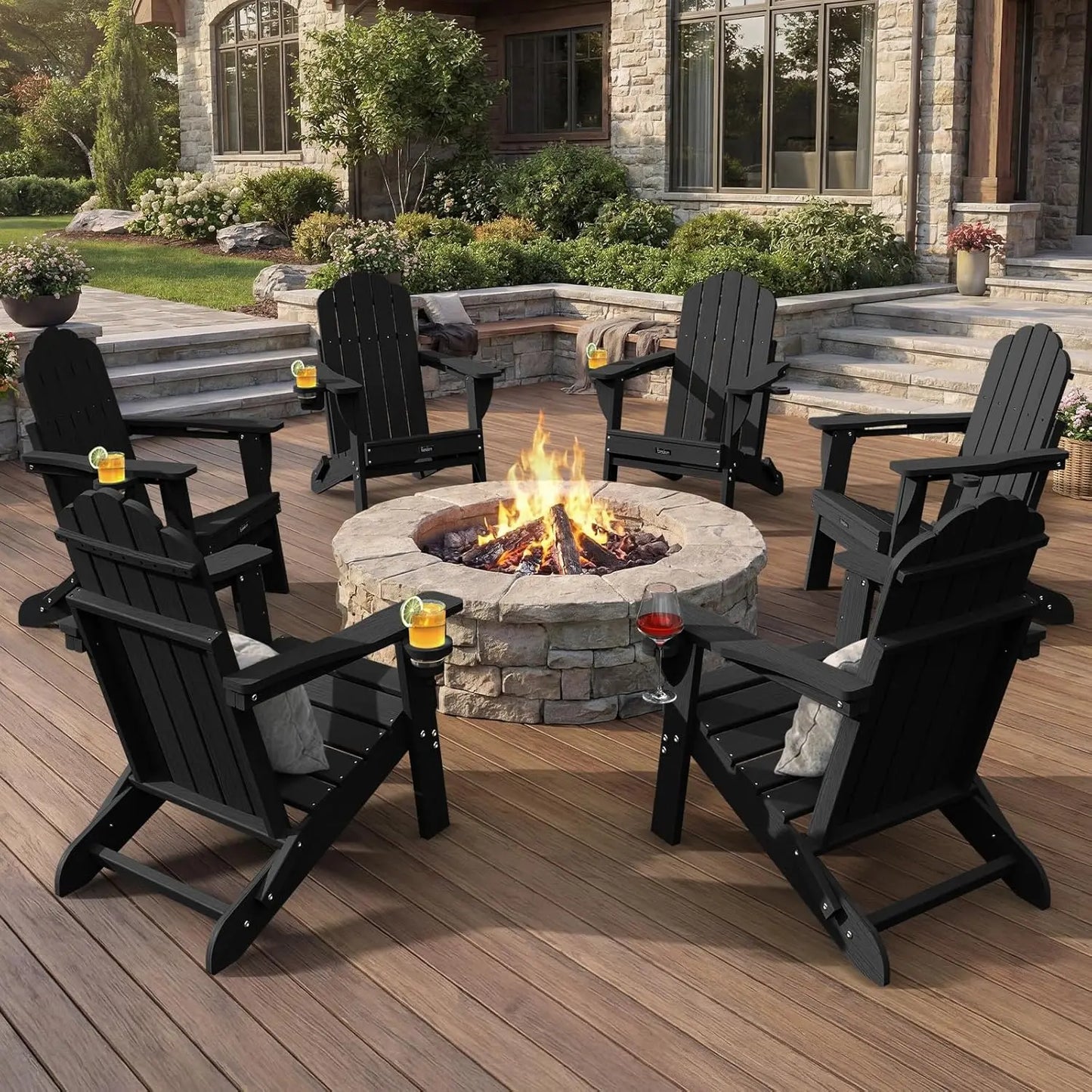 Adirondack Chairs Set of 6 Outdoor Teak Wood Lawn Seating