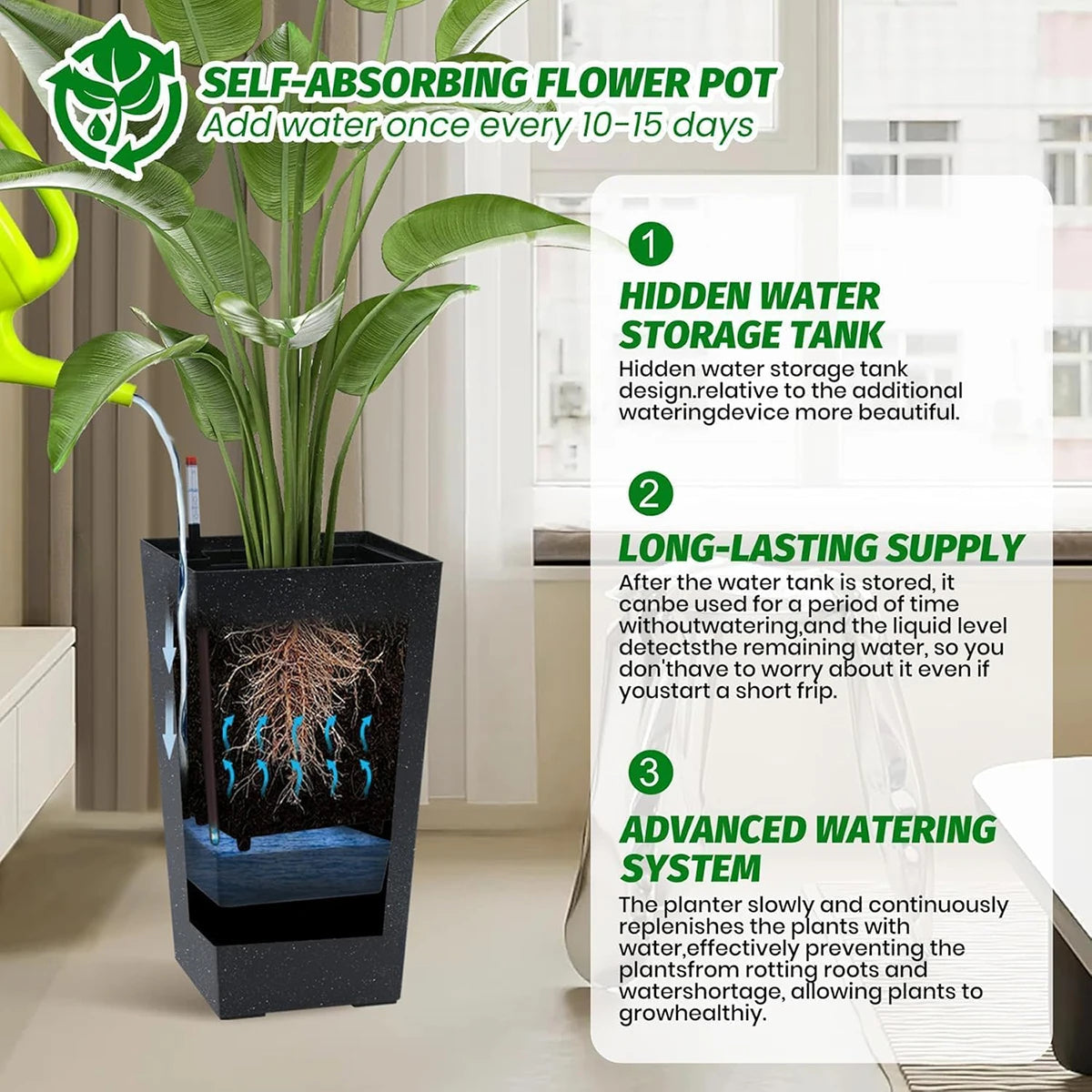 TWISTER.CK Rectangular Planters Set Of 2 With Drainage Holes