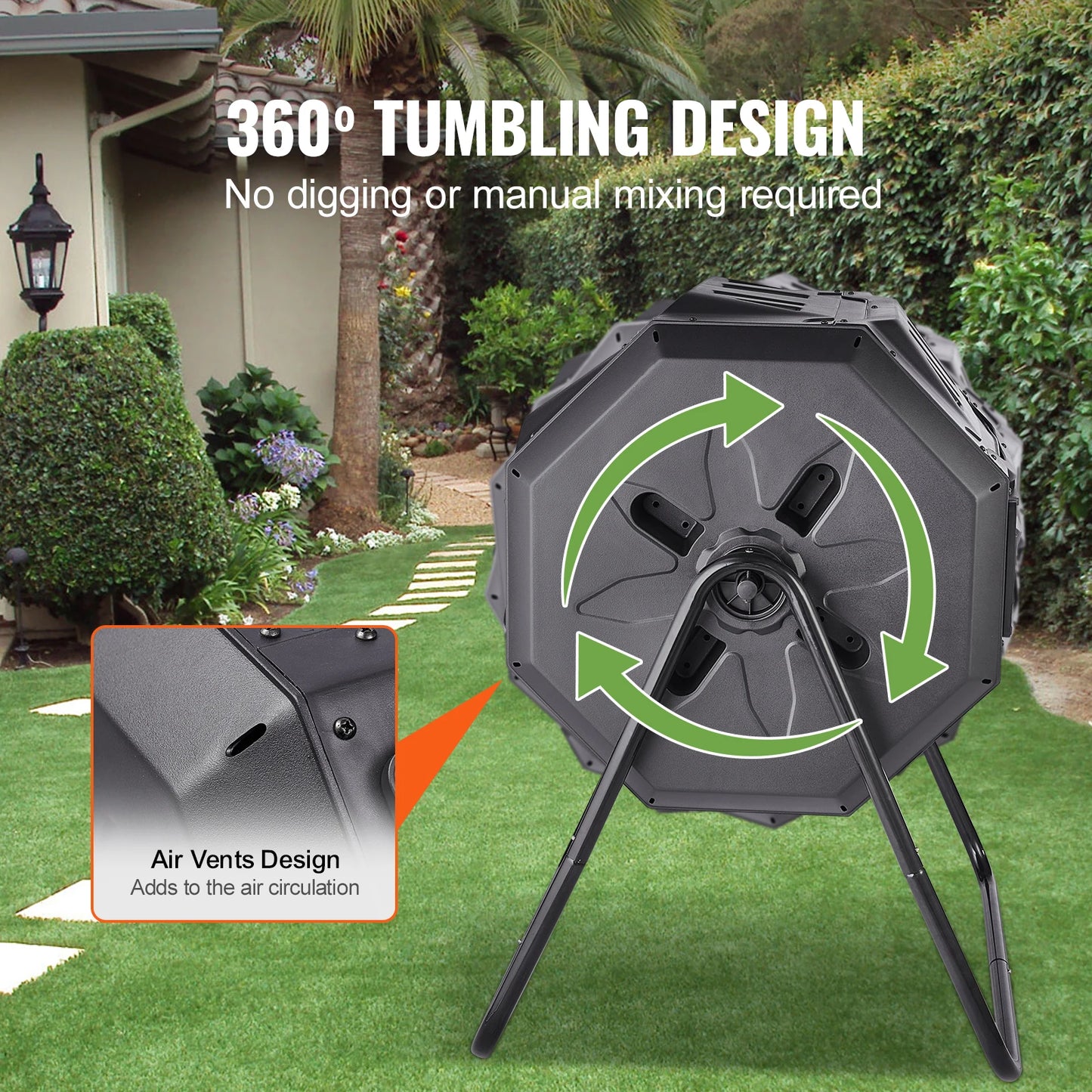 SucceBuy Tumbling Composter Dual Chamber Bin for Garden and Kitchen