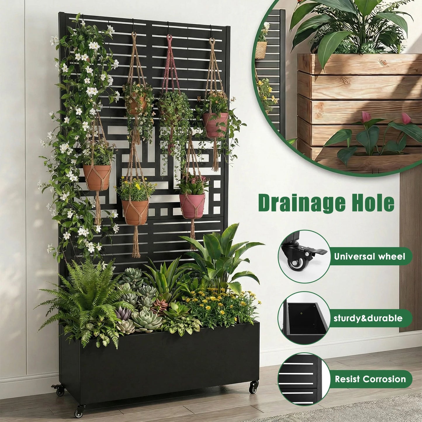 Plant Box With Metal Trellis Raised Garden Bed Privacy Planter