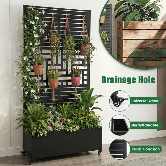 Plant Box With Metal Trellis Raised Garden Bed Privacy Planter